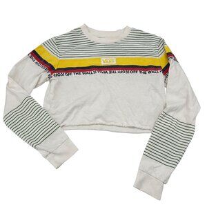 VANS Off The Wall Long Sleeve Striped T-Shirt White‎ Cropped Graphic Small Skate